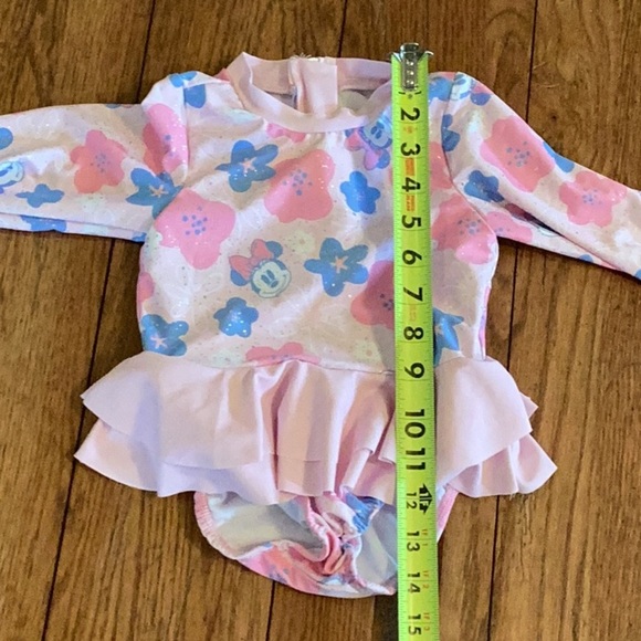 Disney Minnie Mouse pink sparkly floral long sleeve ruffled one piece swimsuit - Picture 15 of 16